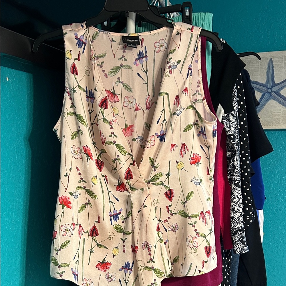 Liz Claiborne Floral V-Neck Blouse - Cream and Multicolor
